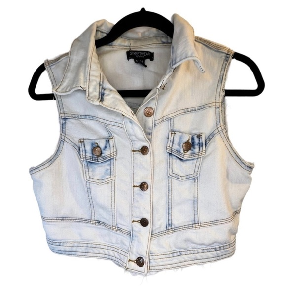 Sale Streetwear Society Women's Jean Vest M Blue Distressed Cropped - Picture 3 of 10